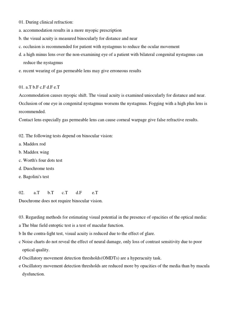 MCQ 11 Optics PDF Visual Acuity Contrast (Vision)