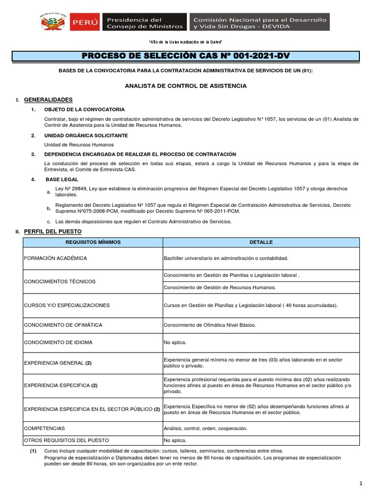 001 Bases Del Proceso de Seleccion Cas | PDF | Gestión de recursos ...
