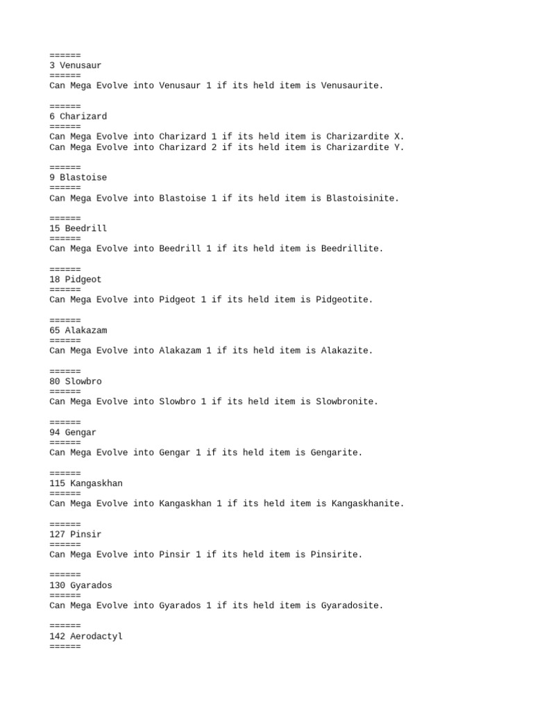 Complete Mega Evolution Pokémon List | PDF | Video Games | Nintendo