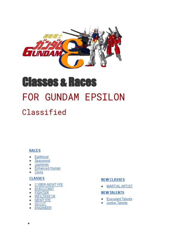 Classes & Races, For Gundam Epsilon | PDF