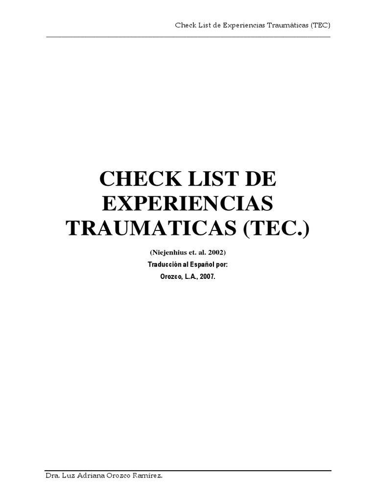 Check List de Experiencias Traumaticas PDF Abuso sexual Comportamiento problemático