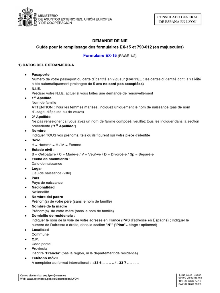 Guide pour la demande de NIE en France | PDF | Gouvernance | Gouvernement
