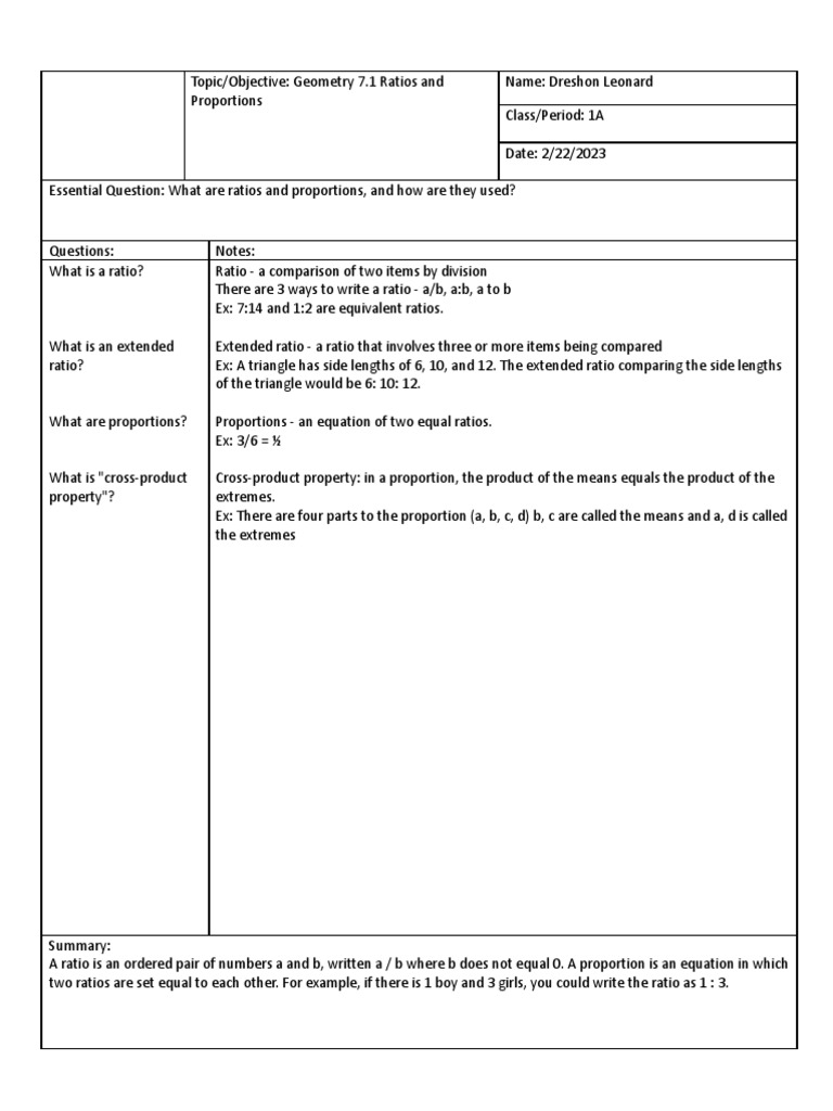 Cornell Notes Template | PDF