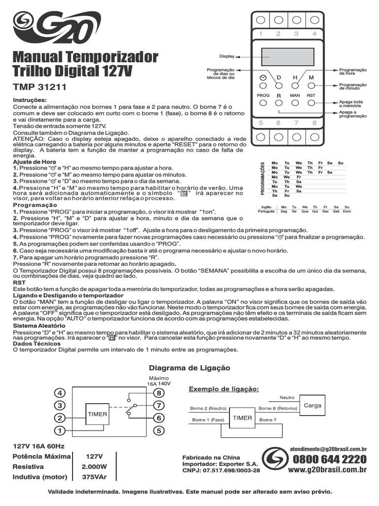 G20 TMP-31211 Manual Temporizador Trilho Digital 127V | PDF