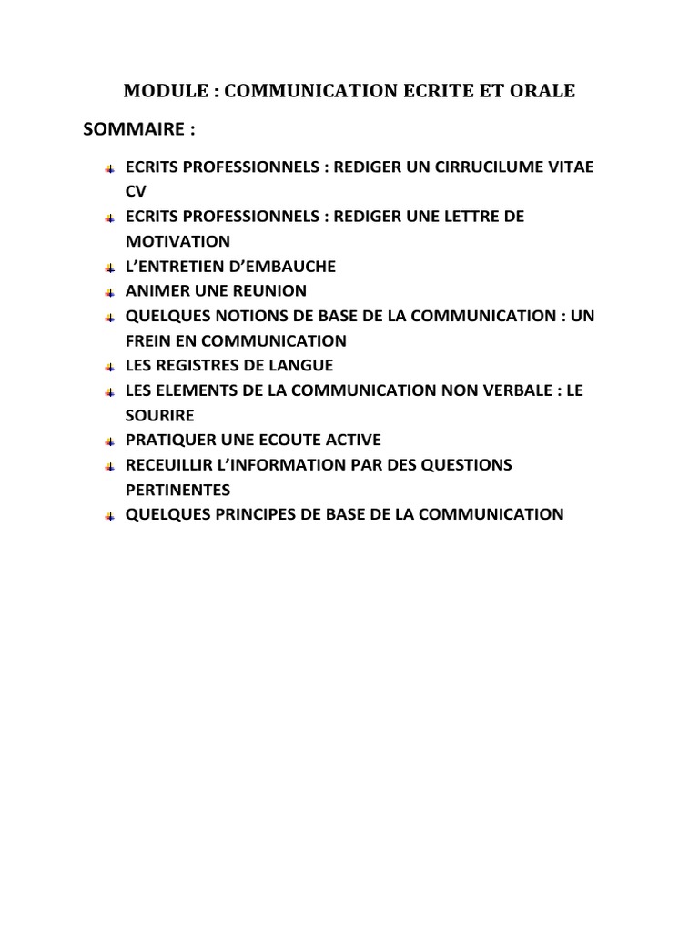 Communication Écrite et Orale en Entreprise | PDF | la communication ...