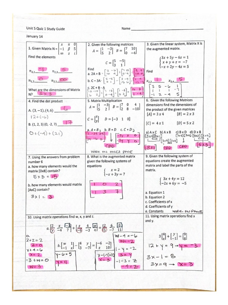 Unit 5 Quiz Study Guide Solutions | PDF