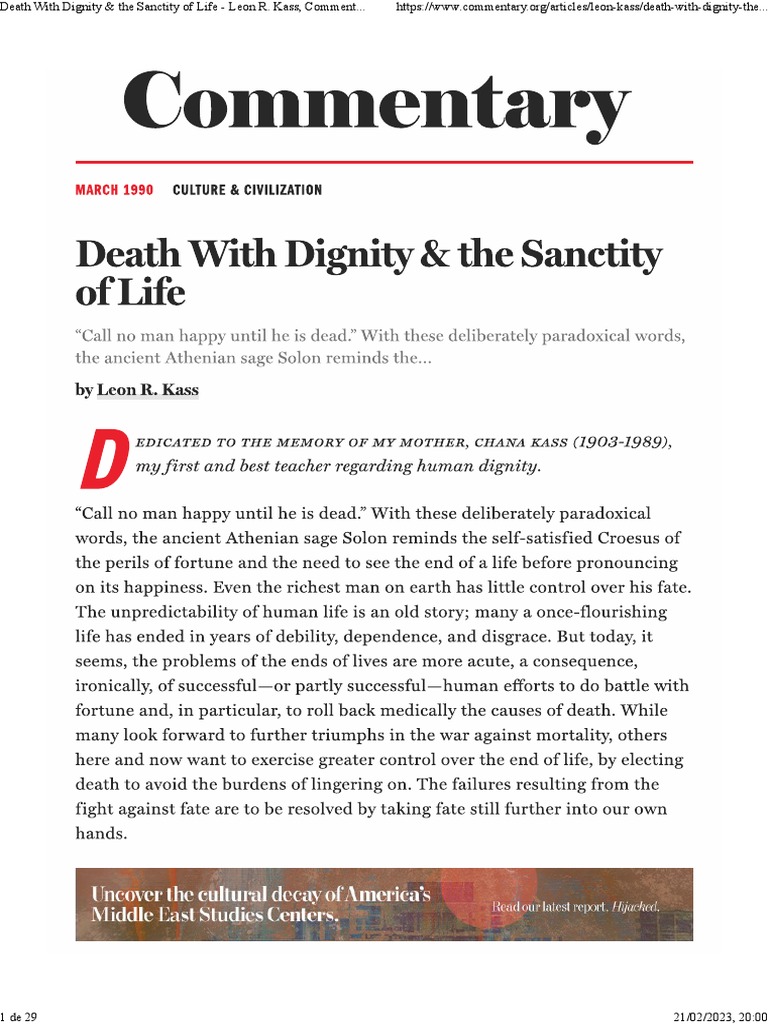 Death With Dignity. Leon R. Kass PDF
