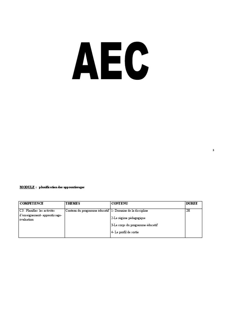 Planification et évaluation AEC | PDF | Pédagogie | Enseignement