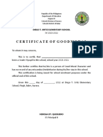 Certificate of Good Moral for School Enrolment