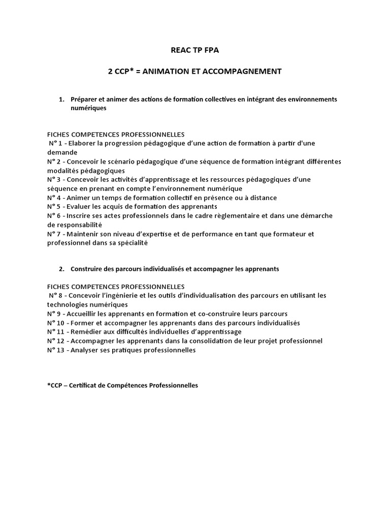 Formation REAC TP FPA 2024 | PDF