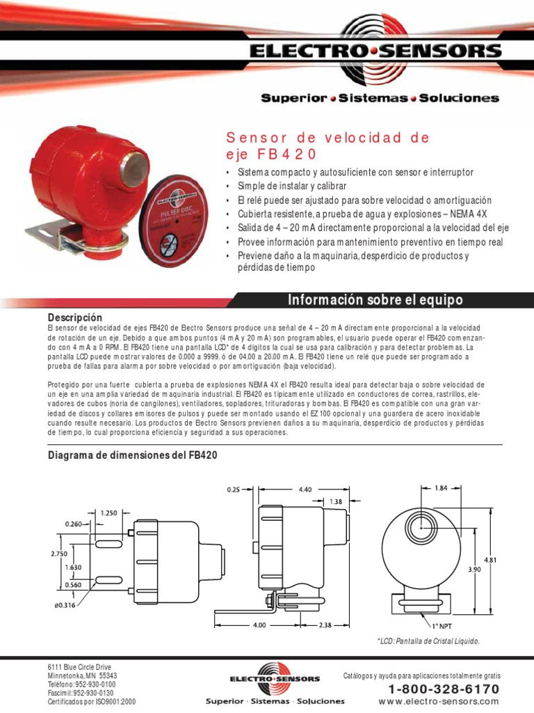Electro Sensors FB420 Speed Sensor SP PDF Relé Tornillo