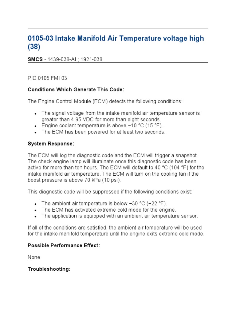 Intake Manifold Air Temperature Sensor Voltage High Diagnostic Code
