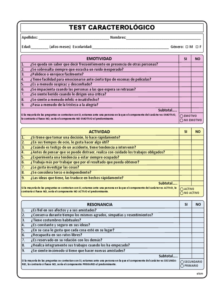 Test Caracterológico: Evaluación Emocional | PDF