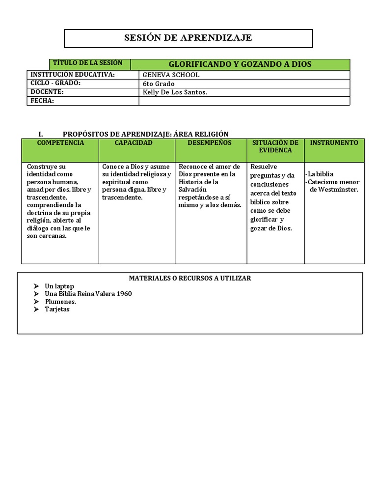 SESIÓN DE APRENDIZAJE - 6to Grado - Marzo S01 | PDF | Biblia | Oración