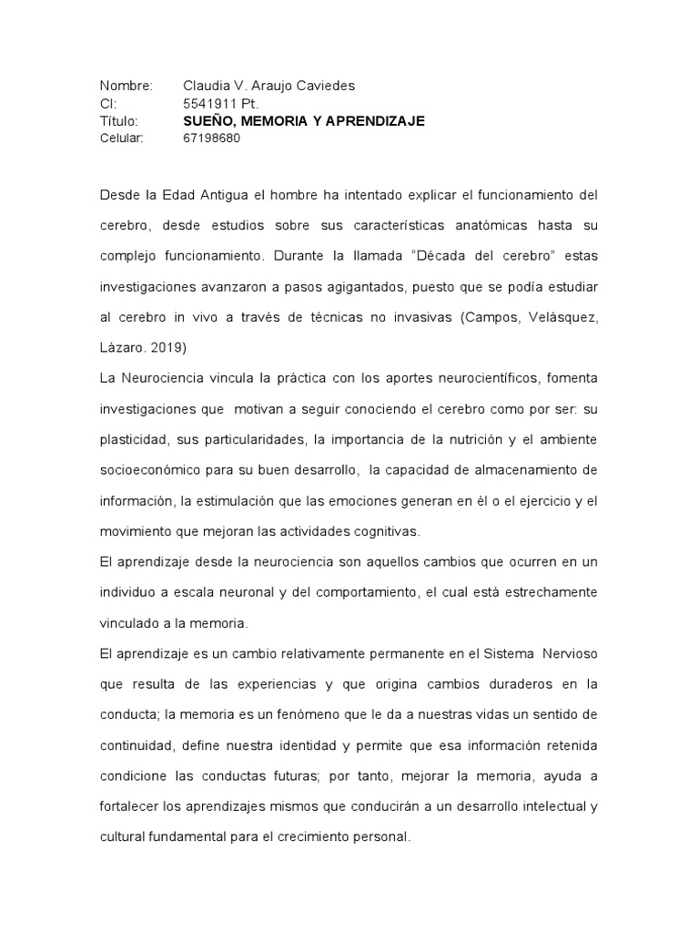 Sueño, Memoria y Aprendizaje | PDF | Memoria | Dormir