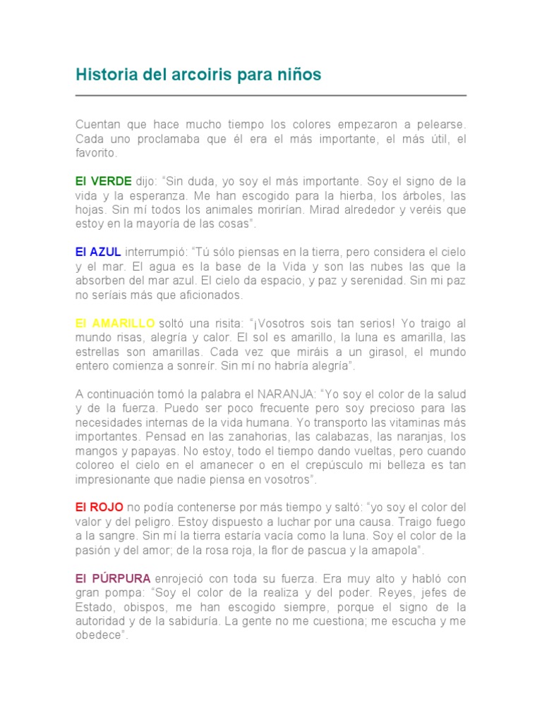 La historia del arcoíris para niños | PDF | Cielo | Color