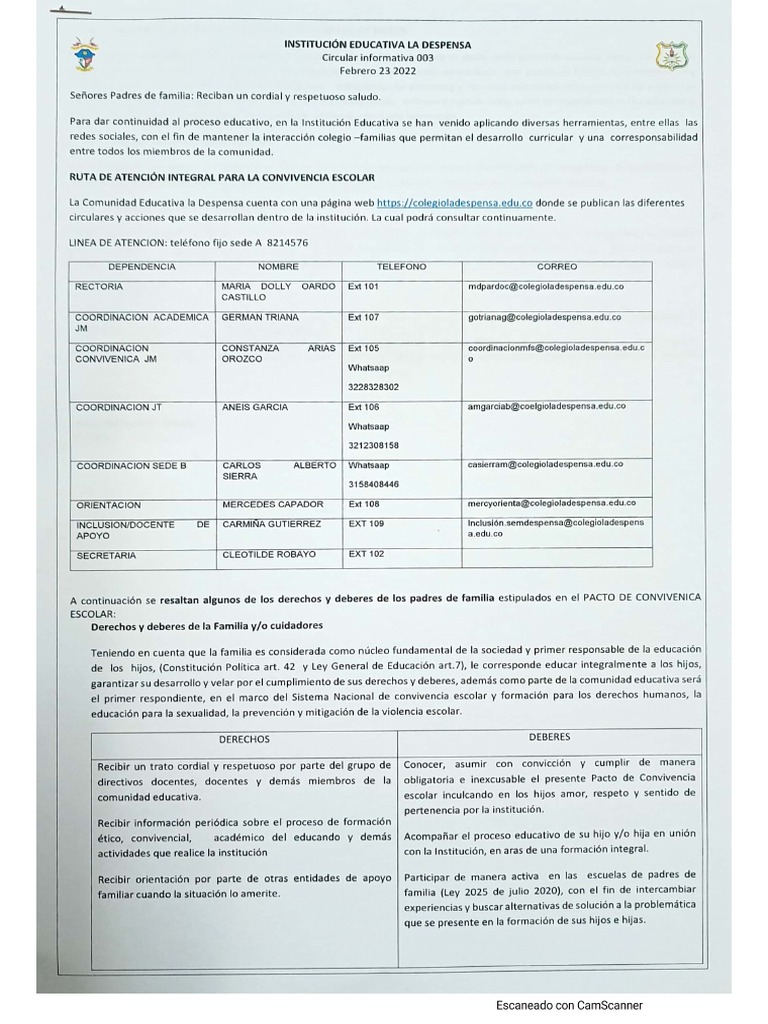 Circular 03 - Convivencia | PDF
