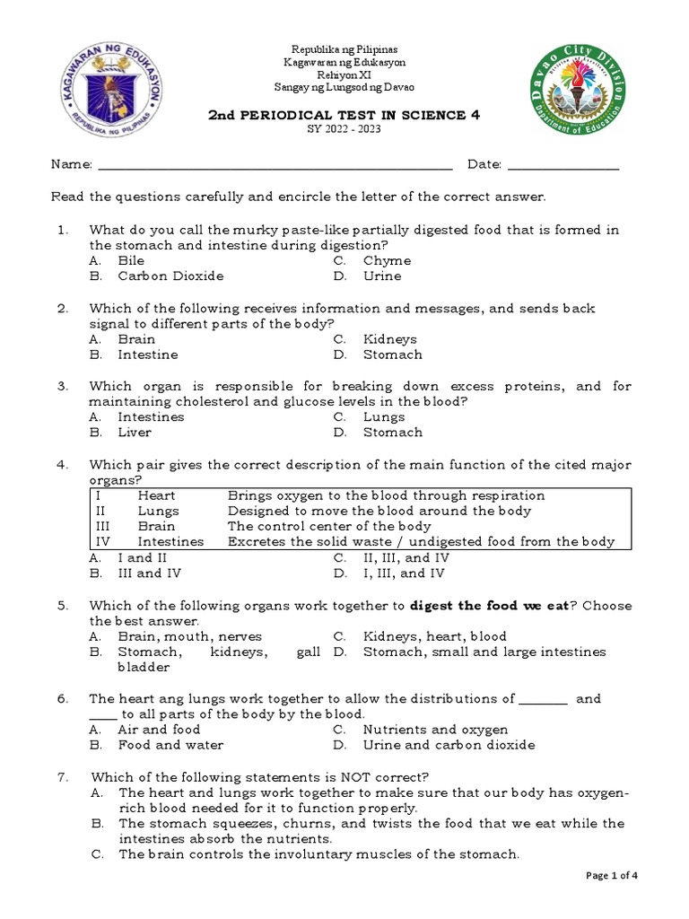 Science 4 Periodical Test Guide | PDF | Predation | Digestion