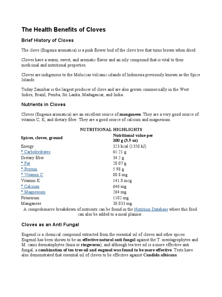 Health Benefits of Cloves PDF Clove Nutrition