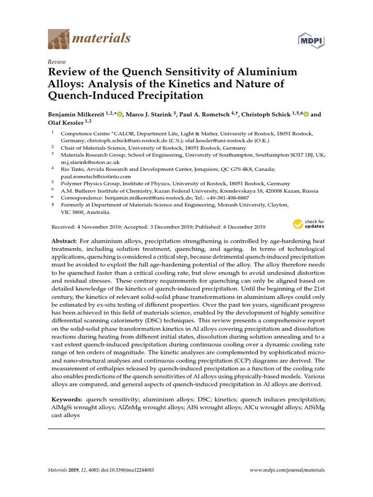 2019 Review of The Quench Sensitivity of Aluminium Alloys Analysis of