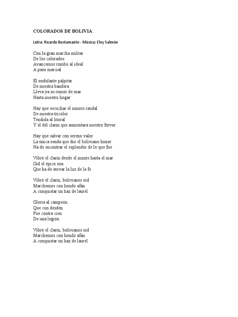 Himno a los Colorados de Bolivia | PDF