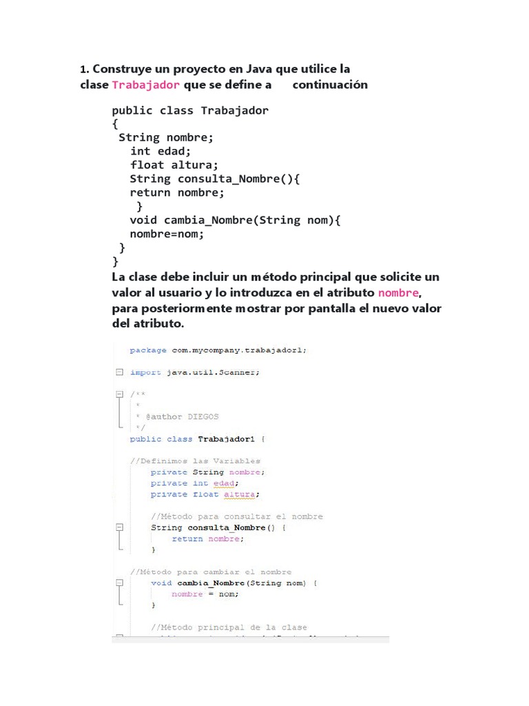 Proyecto Java: Clases Trabajador y Complejo | PDF | Constructor ...