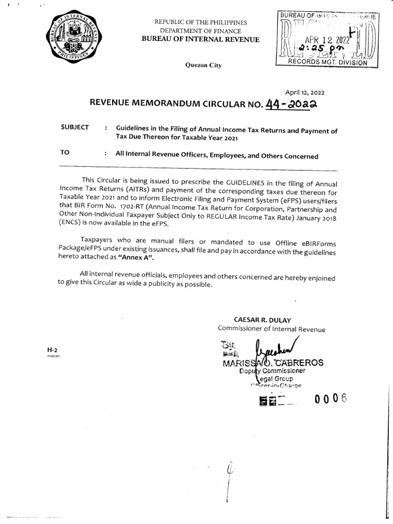 RMC No. 442022 PDF Internal Revenue Service Tax Return (United States)