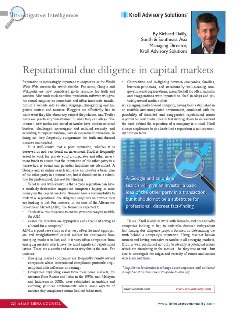 Reputational Due Diligence in Capital Markets | PDF | Due Diligence ...