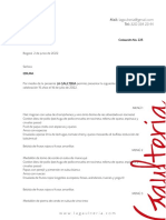 Cotización No. 225 para Cena celebración 15 años el 16 de julio de 2022