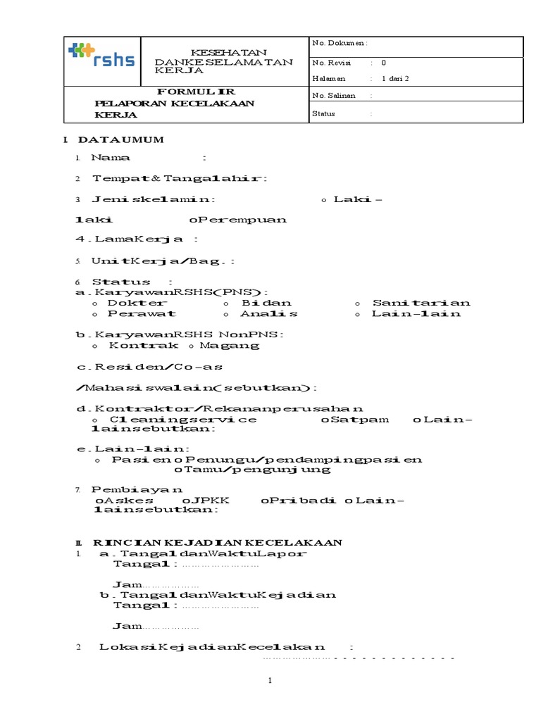 Formulir Pelaporan Kecelakaan Kerja Pdf