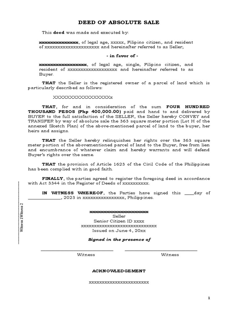 Sample Deed of Sale PDF