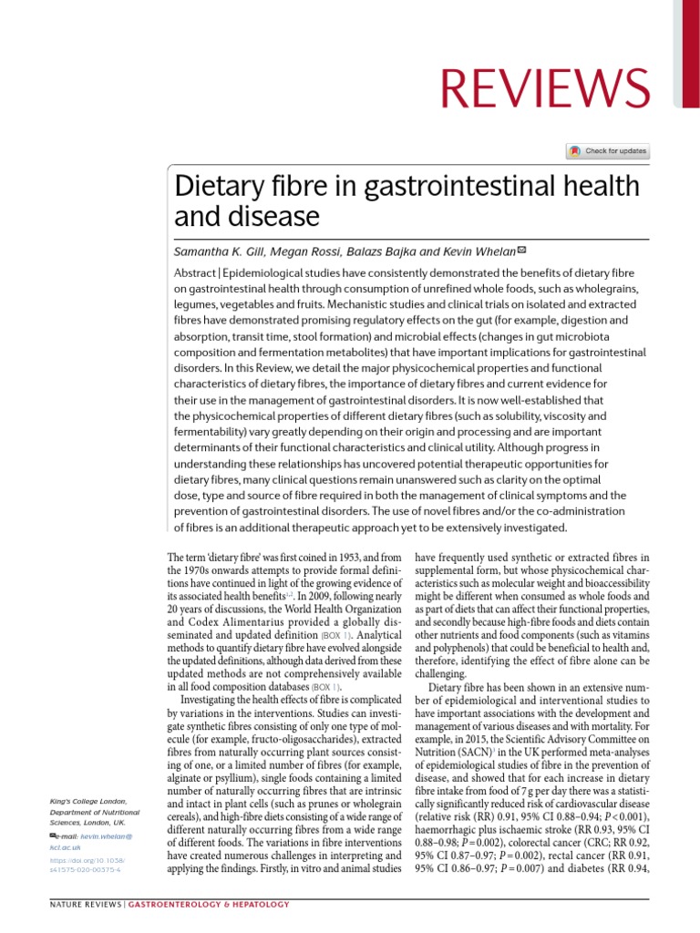 Dietary Fibre in Gastrointestinal Health and Disease PDF Dietary