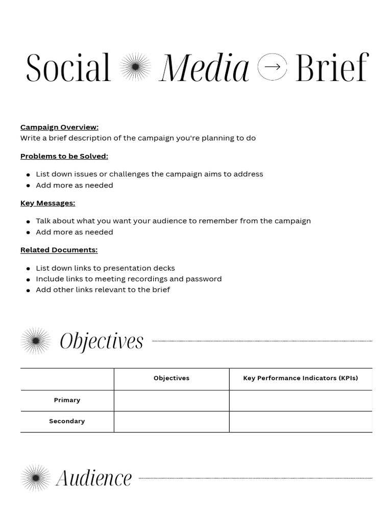 Social Media Brief Doc in Black and White Editorial Style PDF