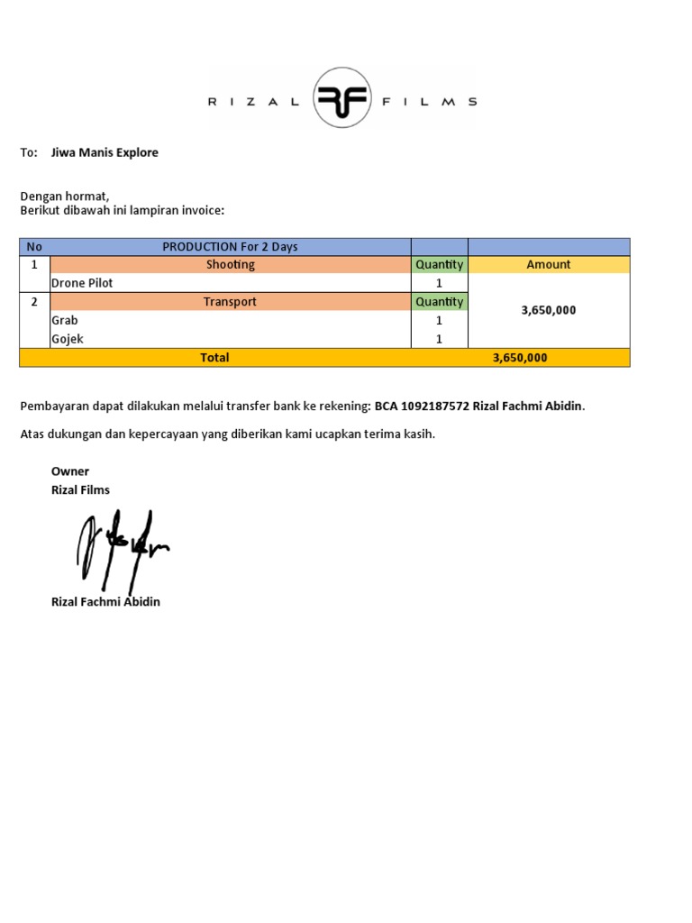 Invoice Sewa Drone untuk Jiwa Manis | PDF