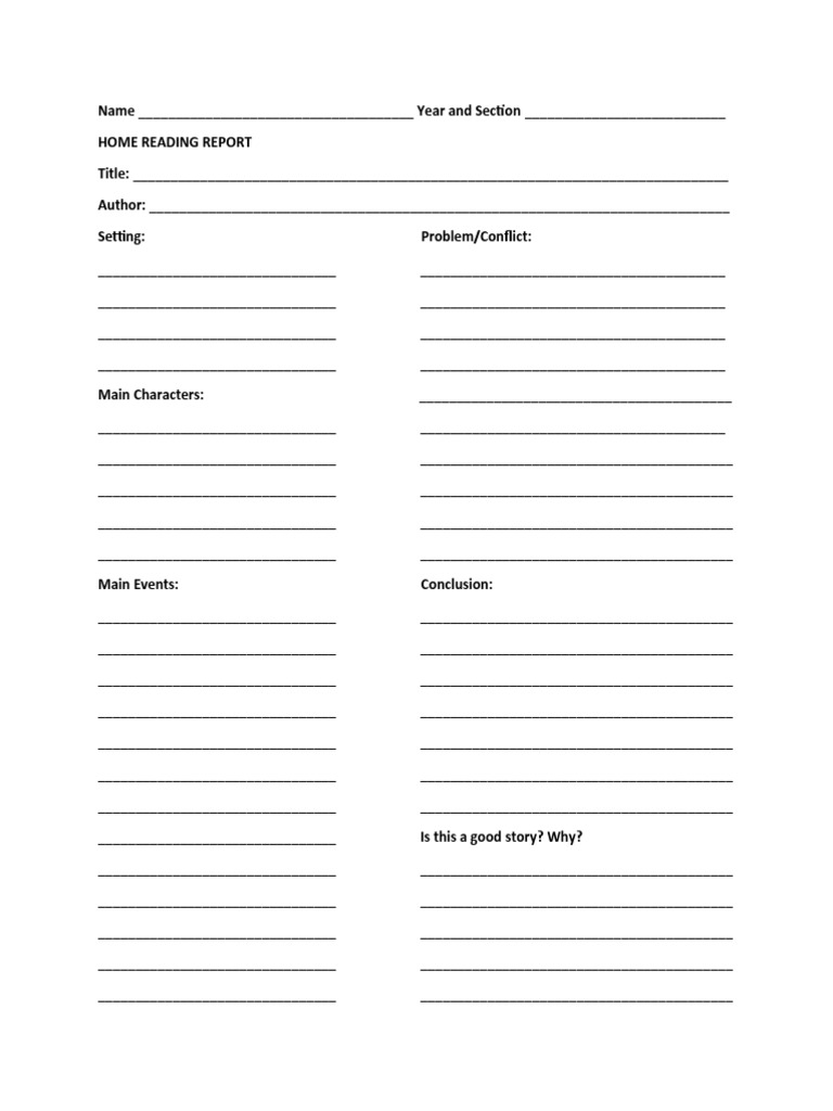 Home Reading Report Template | PDF