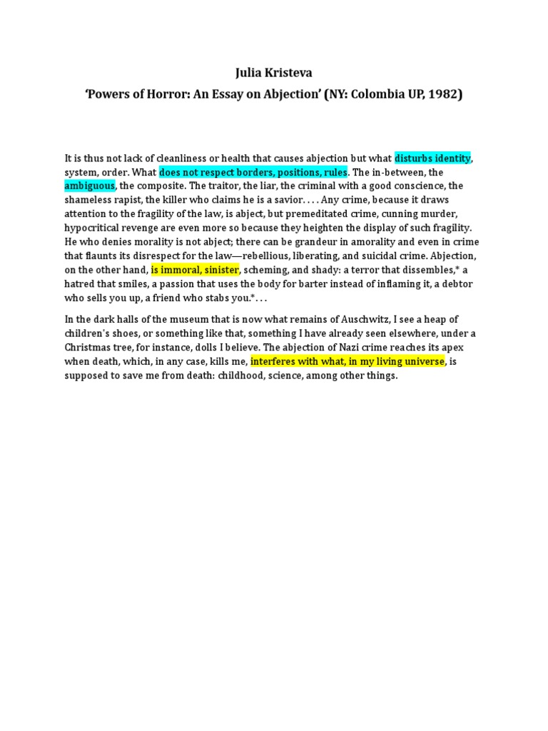 Kristeva Abjection Excerpt | PDF | Philosophy | Mystery, Thriller ...