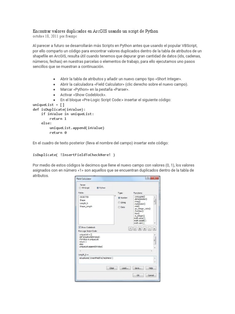 Encontrar Valores Duplicados en ArcGIS Usando Un Script de Python | PDF