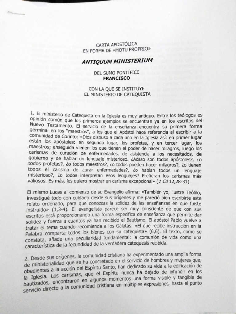 Carta Apostólica en Forma de Motu Proprio ANTIQUUM MINISTERIUM PDF