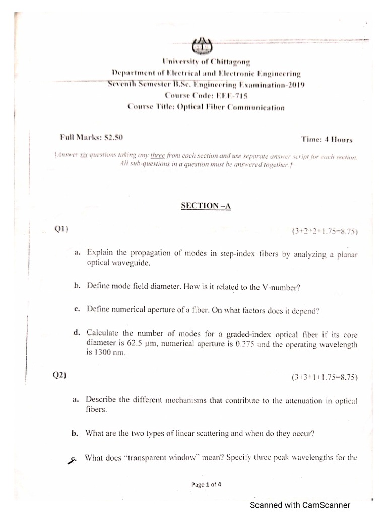 Optical Fiber Question PDF