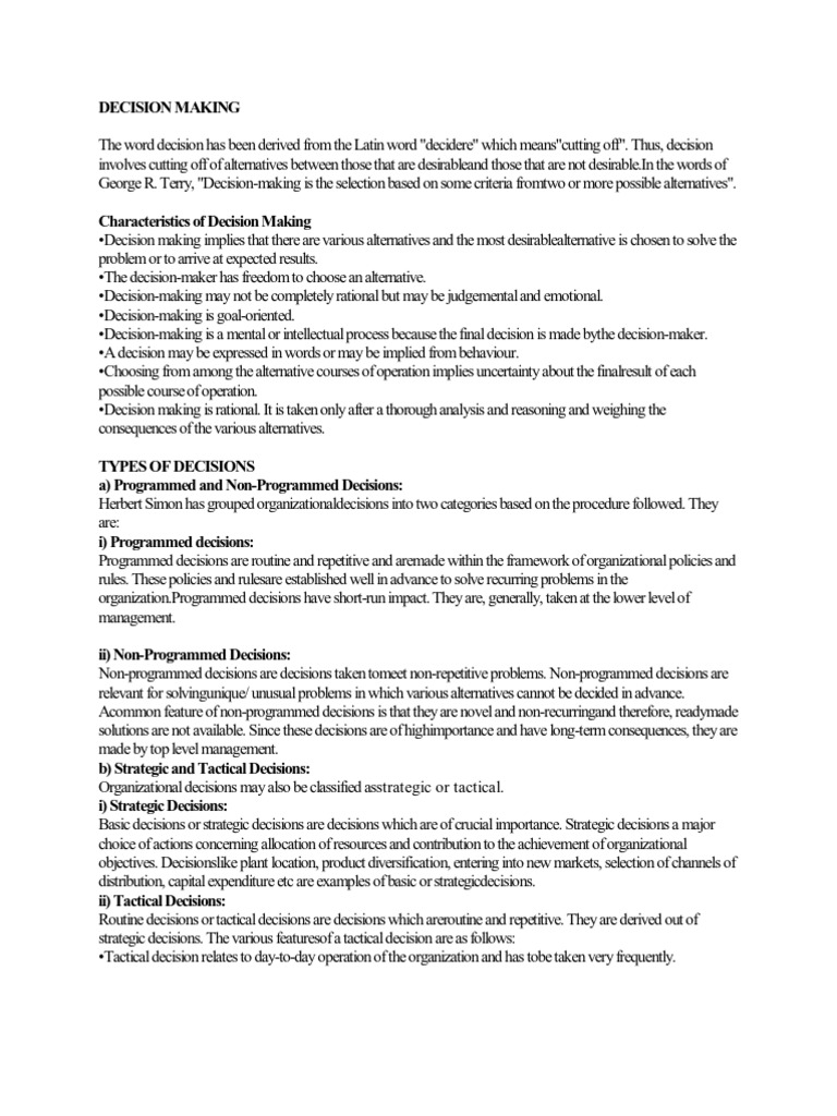 🎉 Programmed decision. Types of Decisions Programmed and