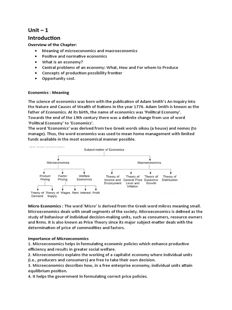 Unit 1 Introduction Micro Pdf Microeconomics Economics