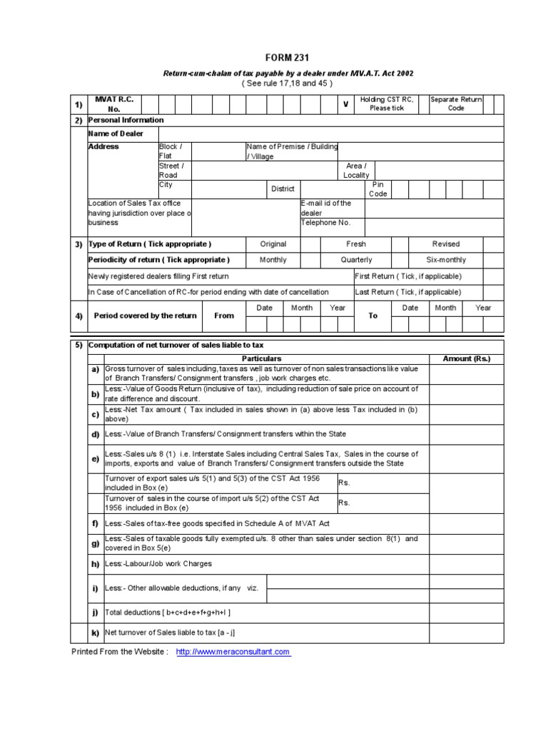 MVAT Form 231 Tax Return Guide | PDF | Tax Deduction | Taxes