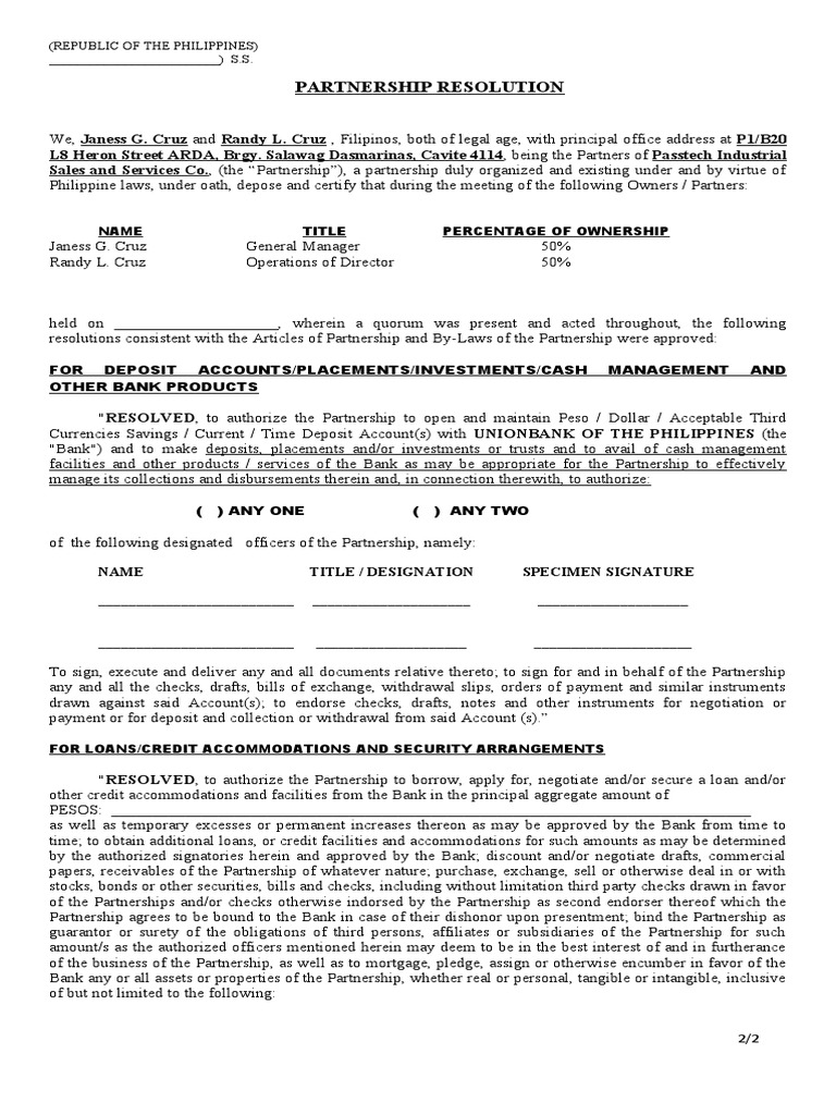 Partnership Resolution | PDF | Securities (Finance) | Credit
