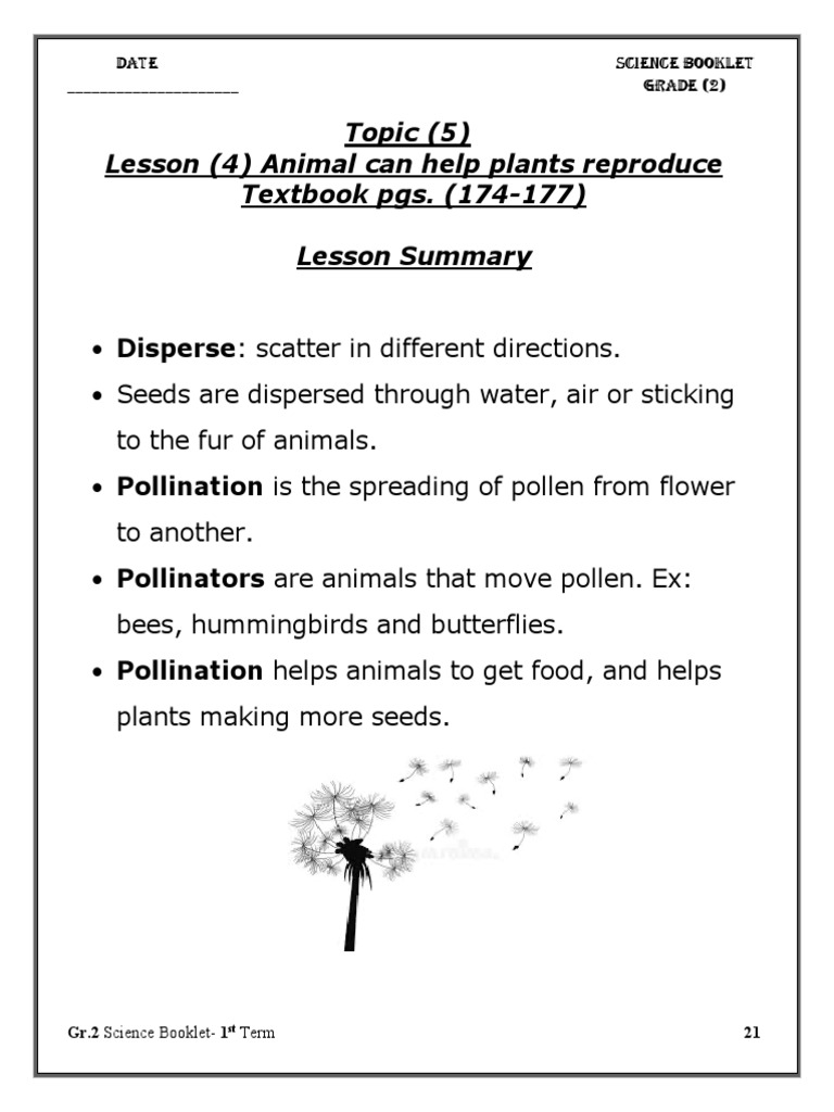 Science Booklet GR 2 T.5 L.4 Answer Keys Download Free PDF Flowers