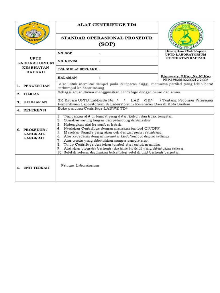 Sop Centrifuge TD41 PDF