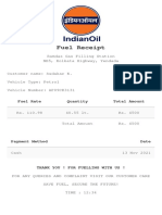 Fuel receipt from Ramdas Gas Filling Station for Sudakar K's petrol vehicle