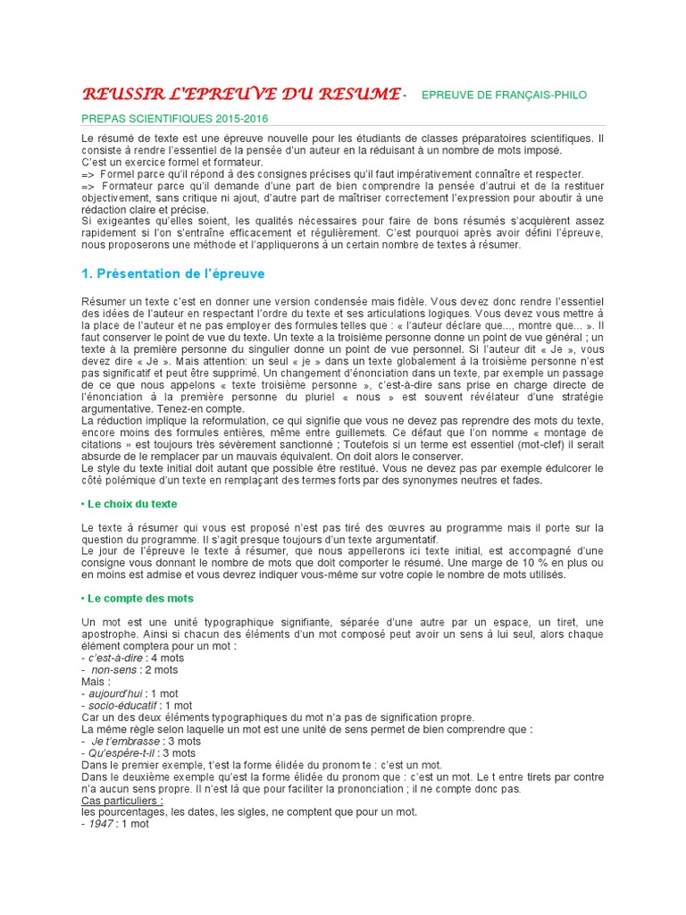 Méthode de Résumé de Texte en Prépa | PDF | Phrase | Sciences cognitives