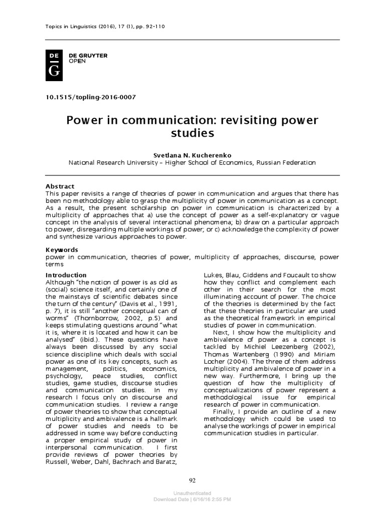 Power in Communication Revisiting Power Studies | PDF | Power (Social ...