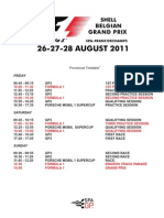 2011 F1 Belgian Grand Prix Timetable