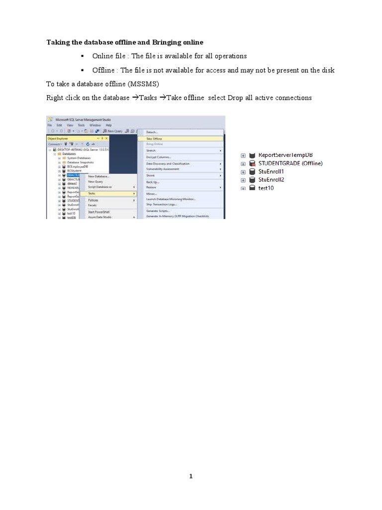 SQL Server Database Offline/Online & Backup Guide | PDF | Databases ...